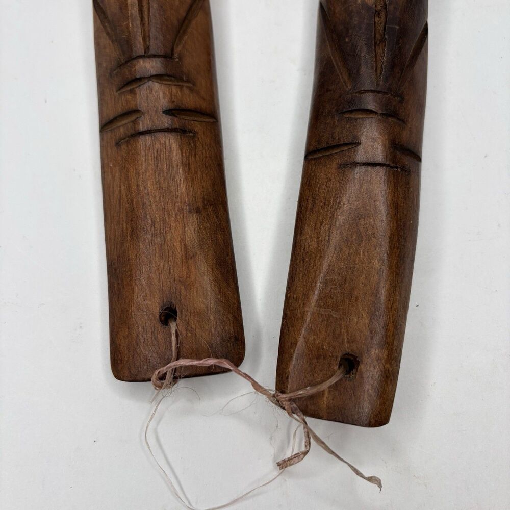 Vintage Made in Philippines 12” Carved Wood Salad Serving Spoon Fork Set MCM - Picture 2 of 16